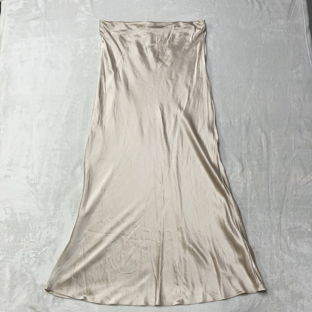 QUINCE 100% Silk Washable Maxi Skirt Champagne Gold Quiet Luxury Minimalist Sz L